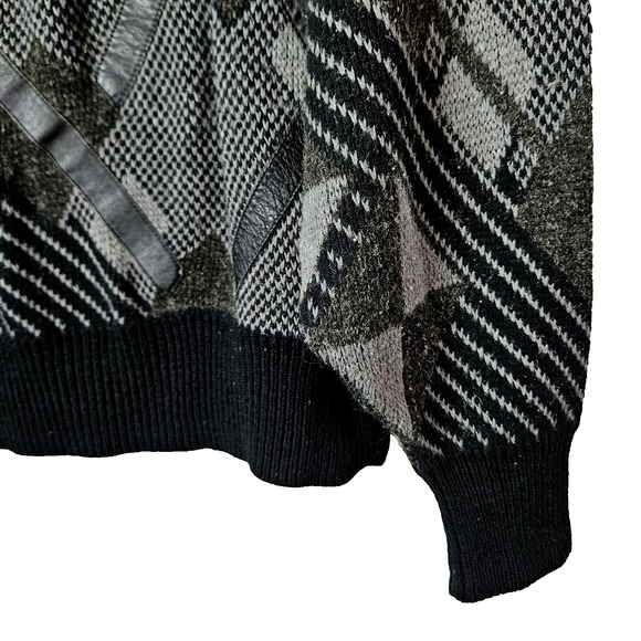 Palmero Men's Vintage Grandpacore Black Sweater LARGE Faux Leather Hipster Cosby - Picture 6 of 8